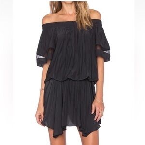Ramy Brook Black Off-Shoulder Mini Dress with Ruffled Tiers
